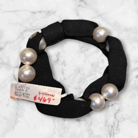 Lanvin Faux Pearl & Grosgrain Bracelet New With Tags -L - Picture 2 of 7